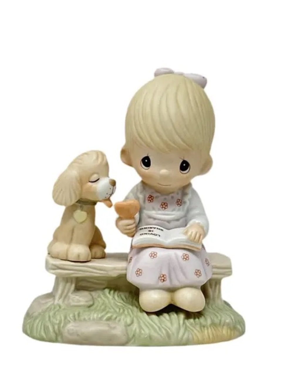 Vintage 1979 Precious Moments "Loving Is Sharing" Girl With Puppy Dog Figurine